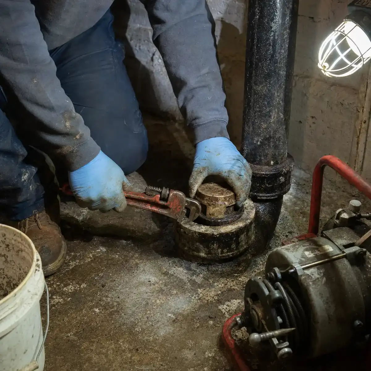 Opening an exterior sewer cleanout at a Denver home