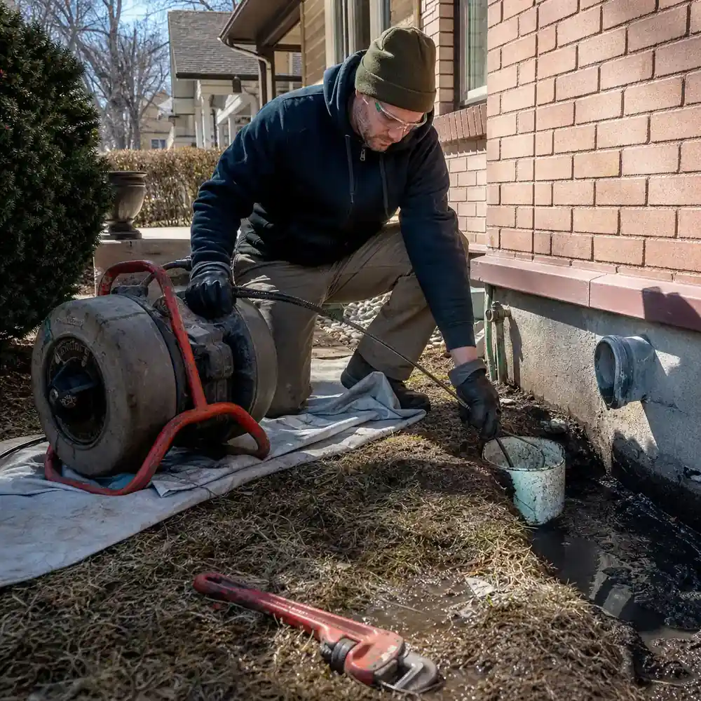 Drum machine running a cable into a Denver main sewer line