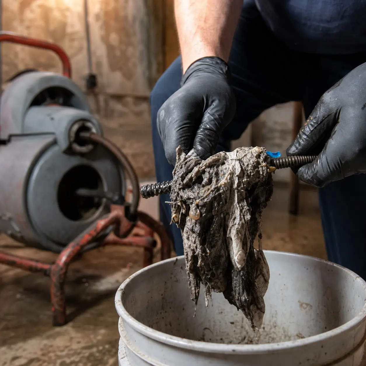 Wipes and fibrous debris pulled from a main sewer line in a newer Central Park home