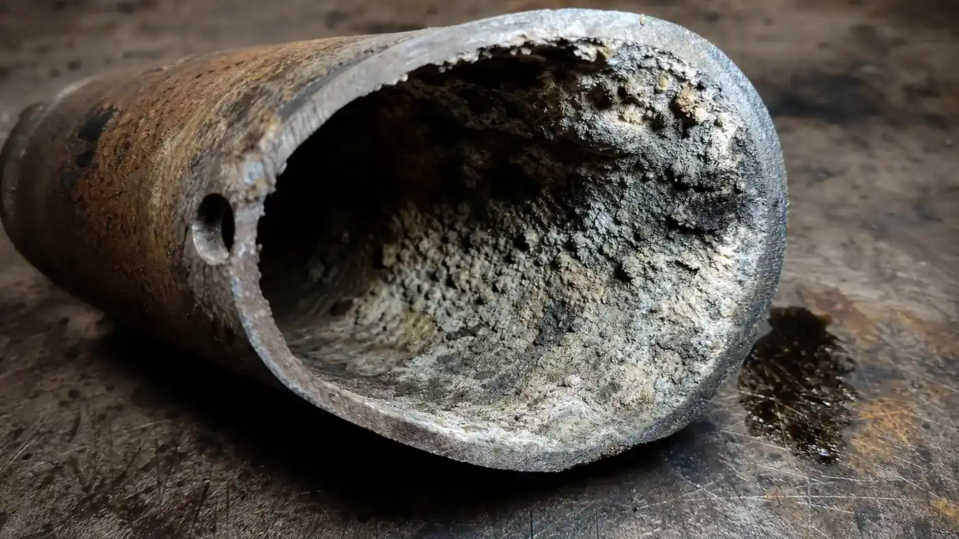 Drain pipe interior pitted and corroded by chemical drain cleaner